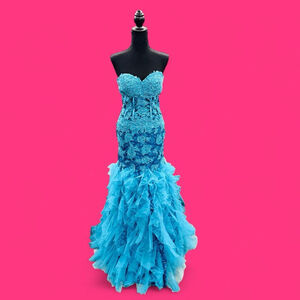 Jovani Blue Lace Prom Dress